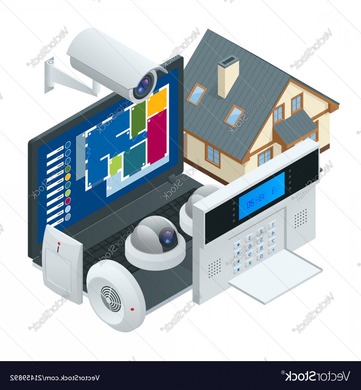 1200x1296 Isometric Alarm System Home Home Security Vector Catchsplace