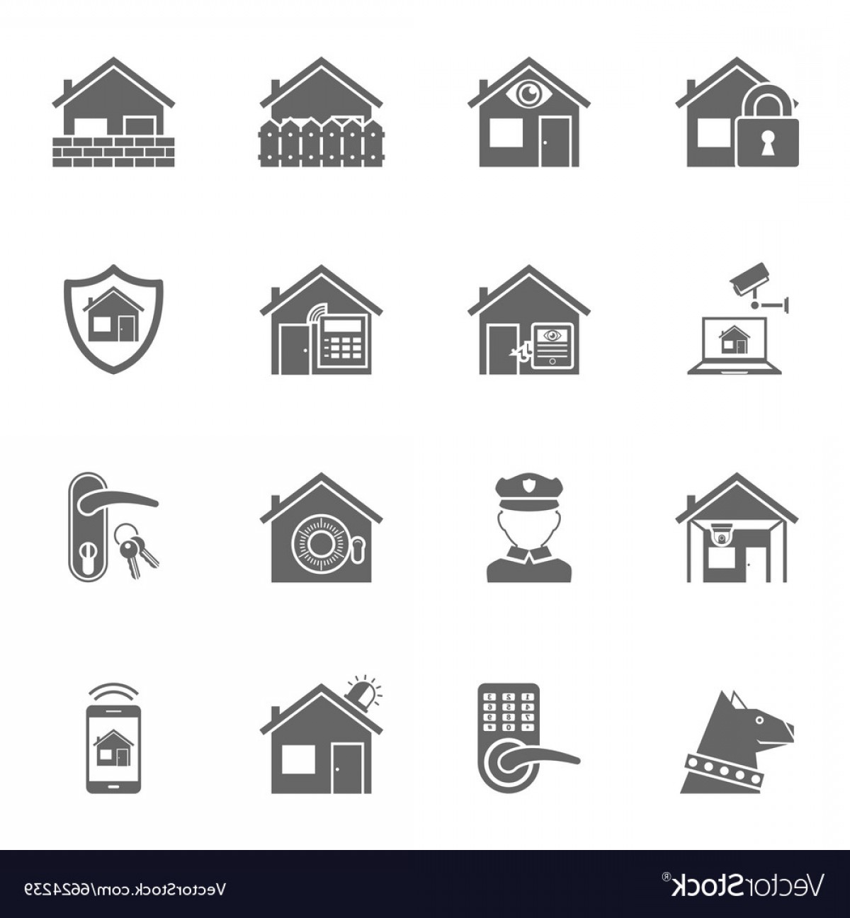 1200x1296 Smart Home Security System Black Icons Set Vector Wallkeeper