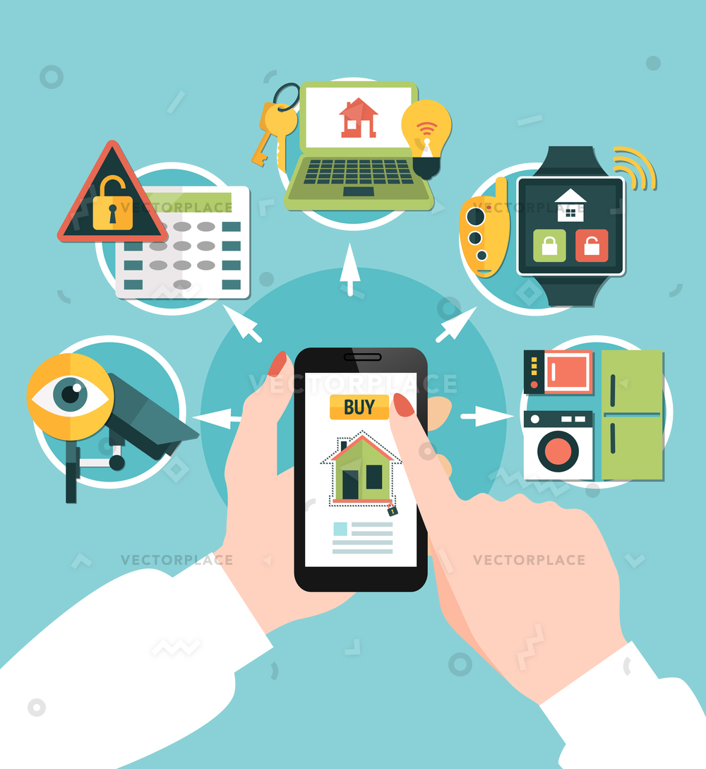 1000x1089 Home Security Buying Online Flat Composition Vector Illustration