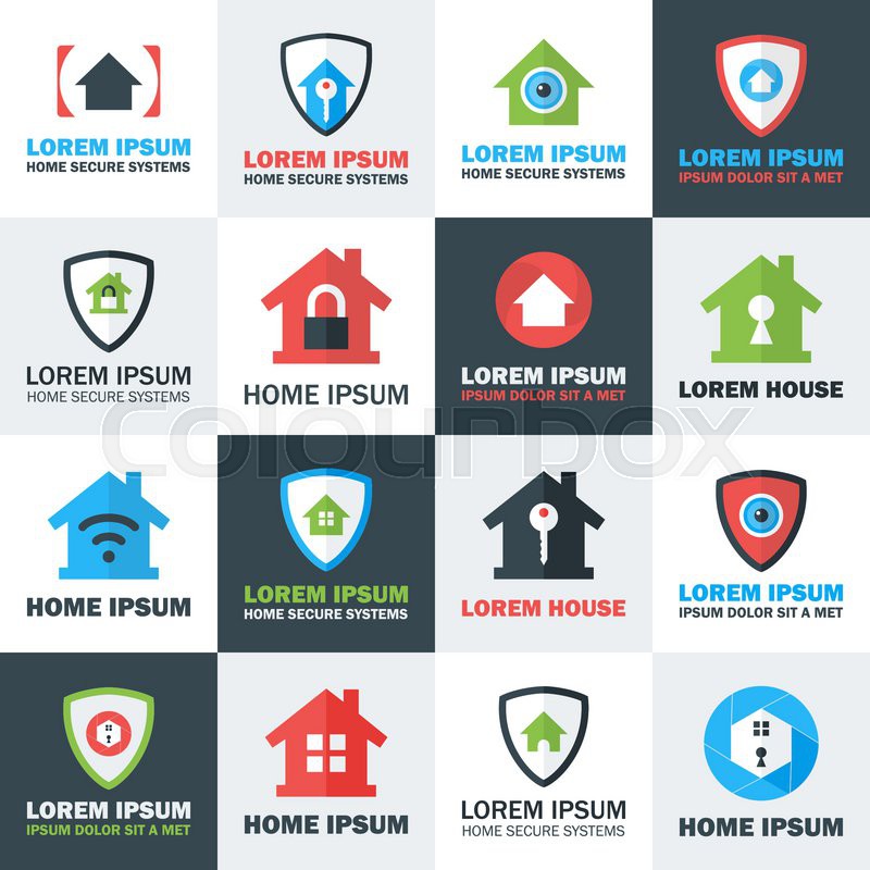 800x800 Home Security Logos Set Flat Stylized Stock Vector Colourbox