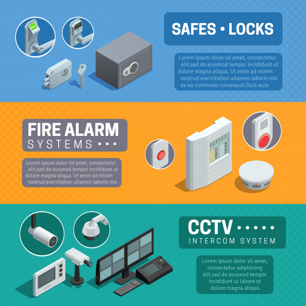 626x626 Home Security System Isometric Banners Set Vector Free Download