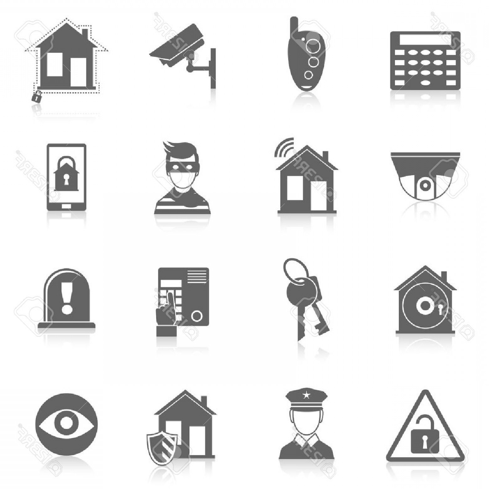 1560x1560 Photostock Vector Home Security Burglar Alarm System Black Icons