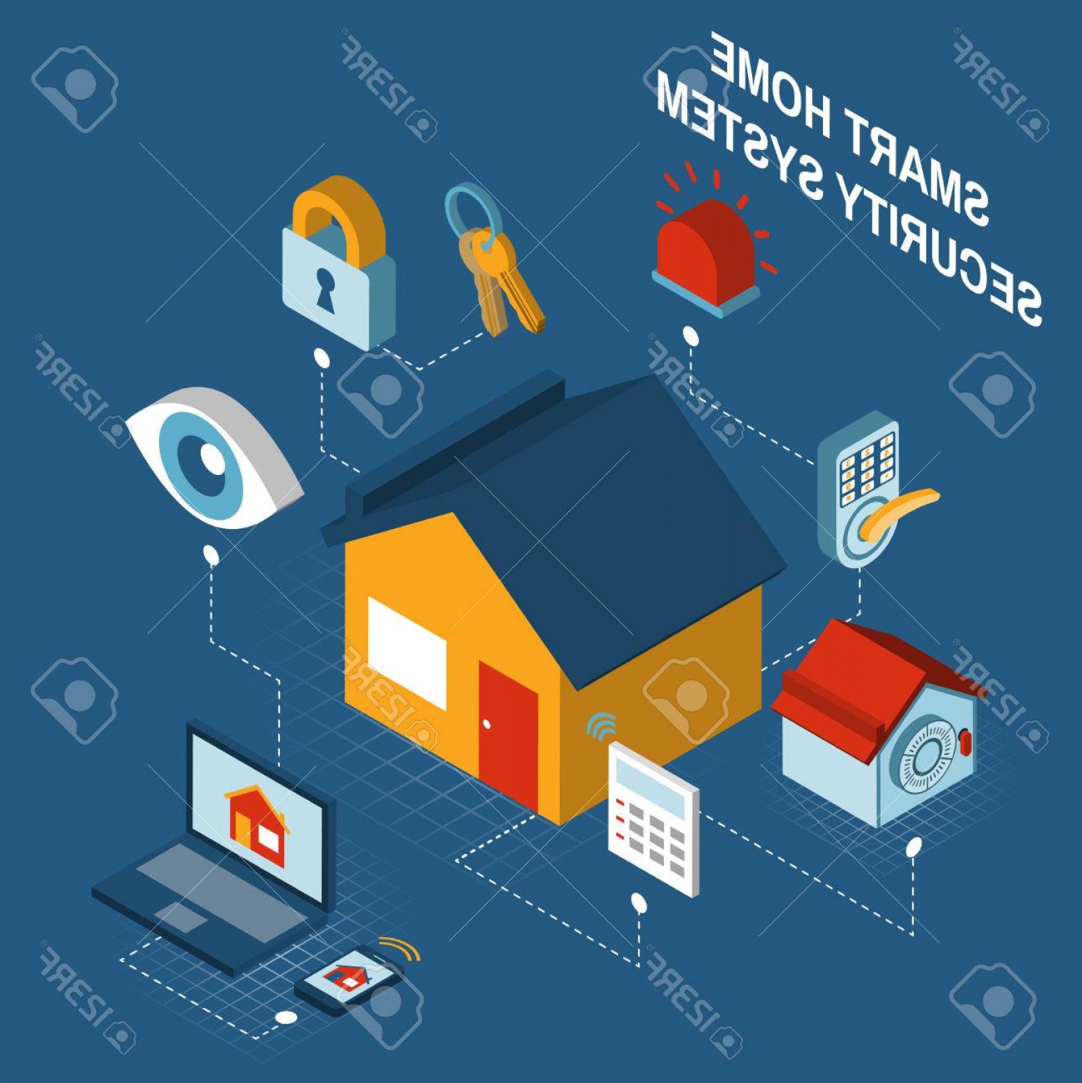 1558x1560 Photostock Vector Smart Home Security Alarm Computerized Remote