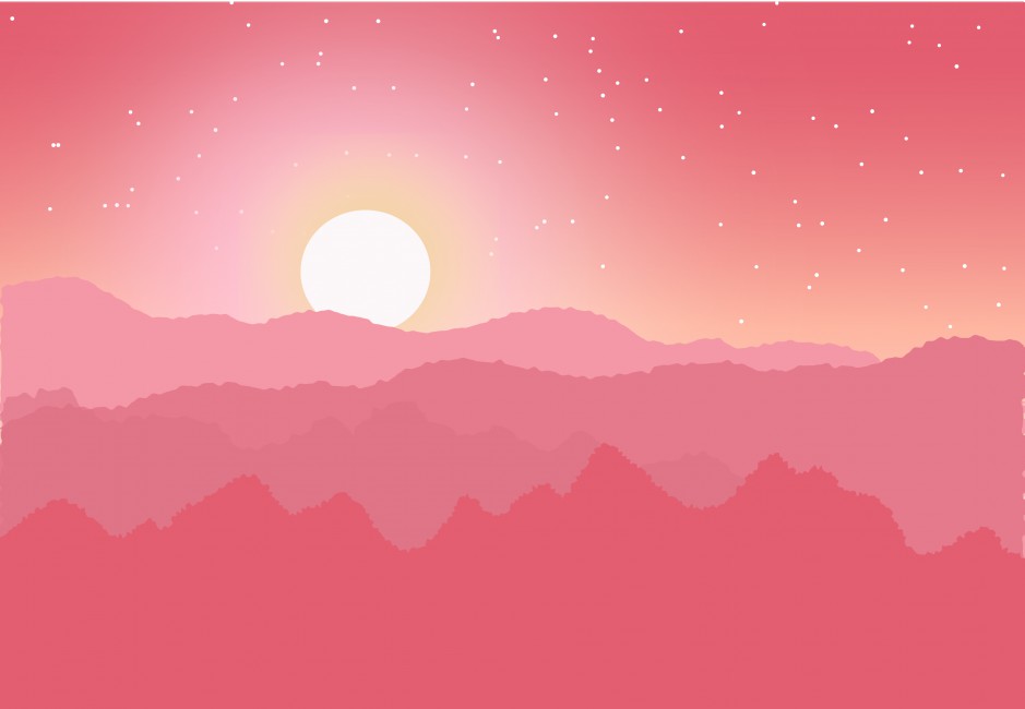 939x650 Sun Mountains Horizon Stars Pink Vector