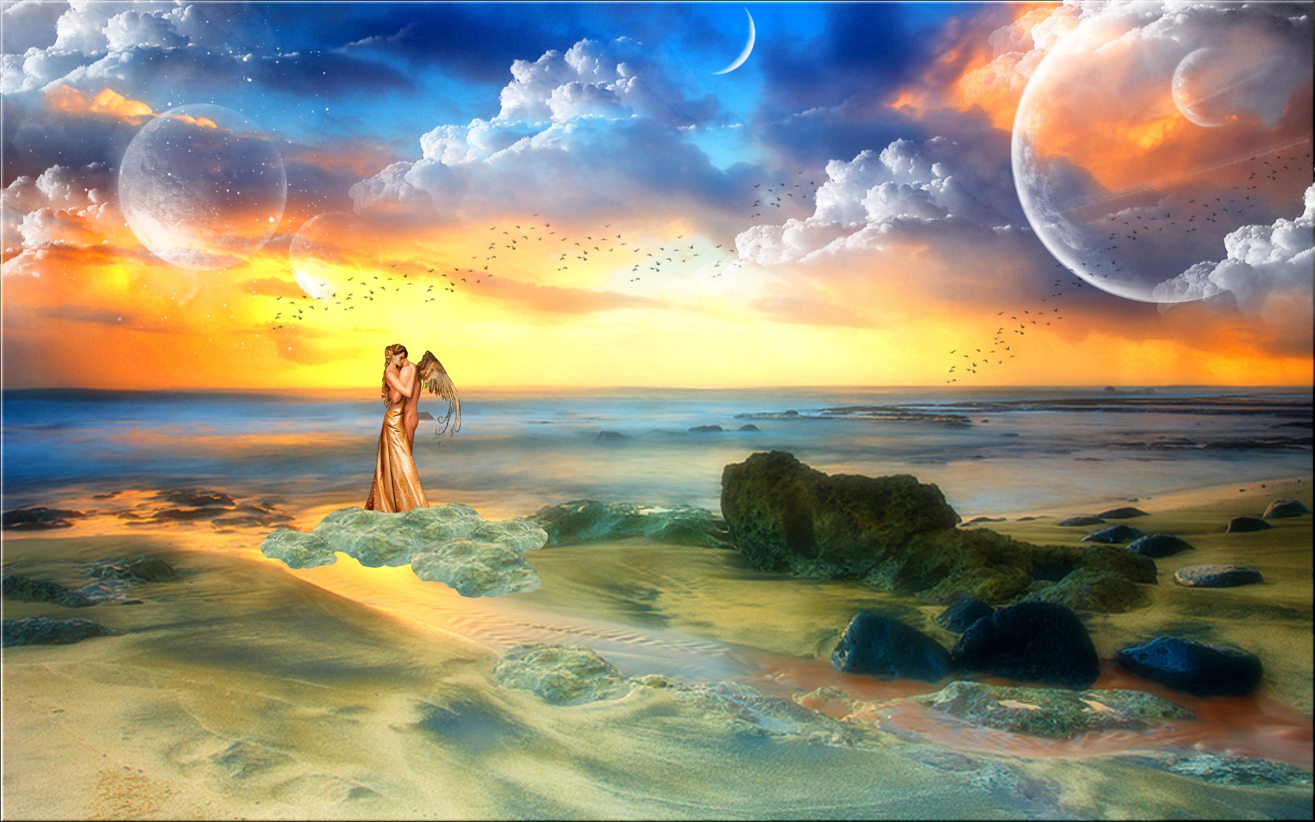 1920x1200 Wings, Love, Girl,cool Images, Tablet,fantasy, Mood, Planets