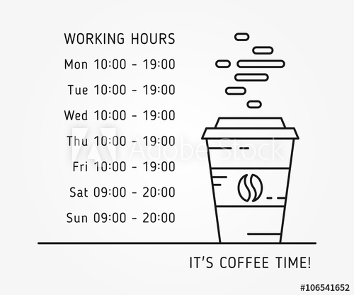 Coffee Time Working Hours Linear Vector Illustration On Grey 500x417 Coffee Time Working Hours Linear Vector Illustration On Grey