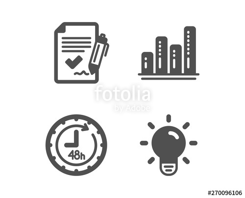Set Of Hours, Graph Chart And Approved Agreement Icons Light 500x405 Set Of Hours, Graph Chart And Approved Agreement Icons Light
