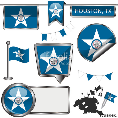 500x500 Glossy Icons With Flag Of Houston, Tx Stock Image And Royalty