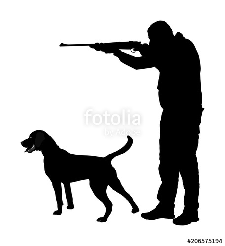 456x500 Hunter With Dog Aiming With His Rifle Vector Silhouette Outdoor