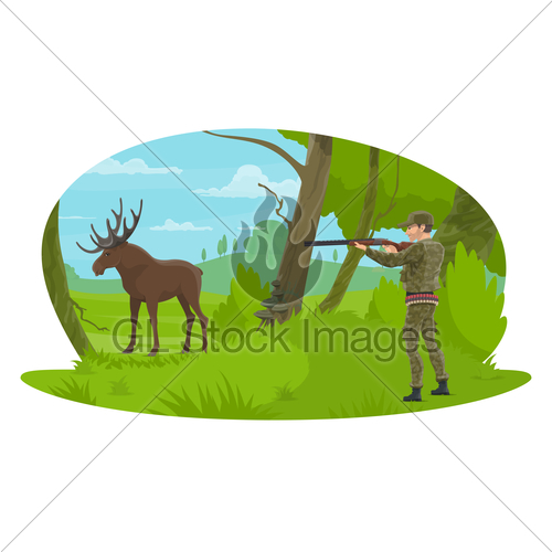 500x500 Vector Hunter And Hunt For Elk Flat Design Gl Stock Images