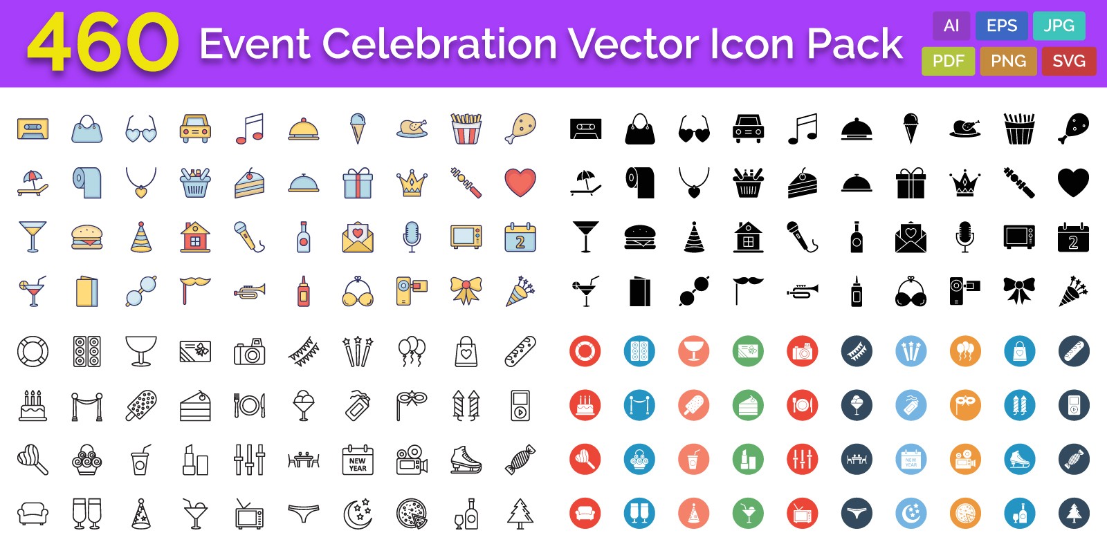 1600x800 Event Celebration Vector Icon Pack Codester