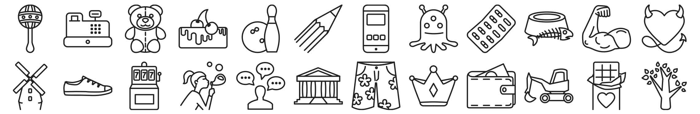 2280x373 Free Vector Thin Line Icons Set On Round Icons Freebie