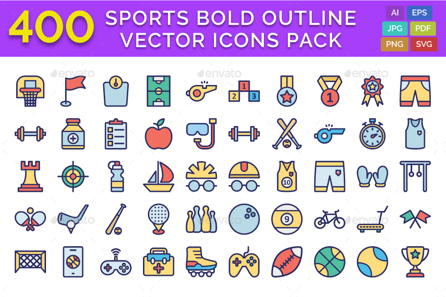 911x608 Sports Bold Outline Vector Icons Pack