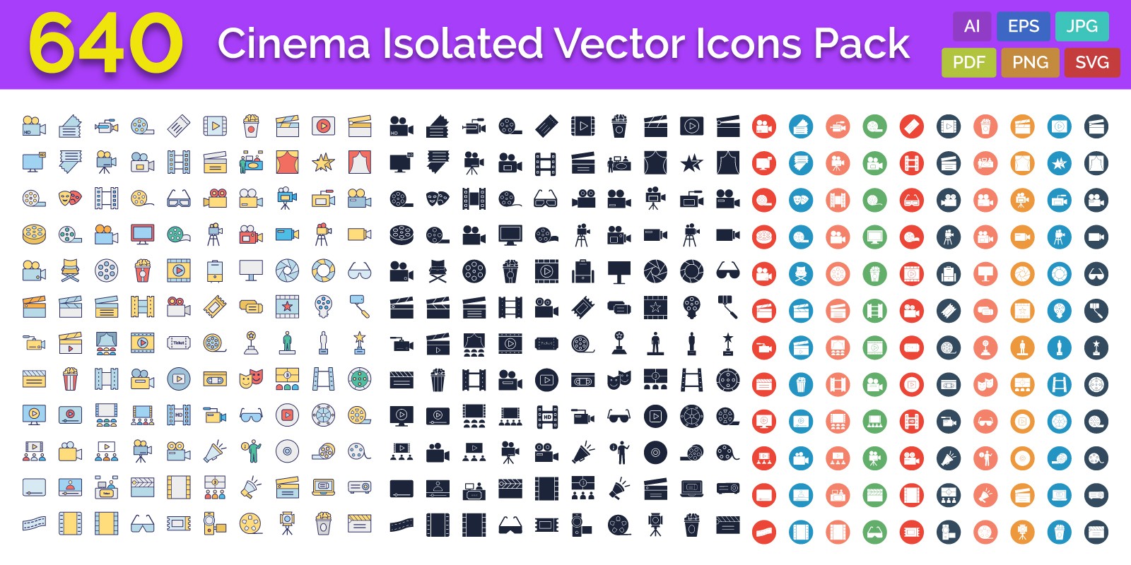 Cinema Isolated Vector Icons Pack Codester 1600x800 Cinema Isolated Vector Icons Pack Codester