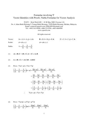 358x507 Formulae Involving Vector Identities With Proofs Nabla