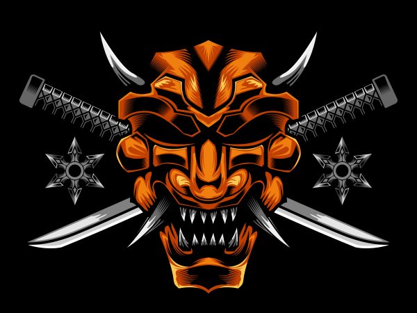 600x450 Samurai Mask Cross Knife Vector Illustration