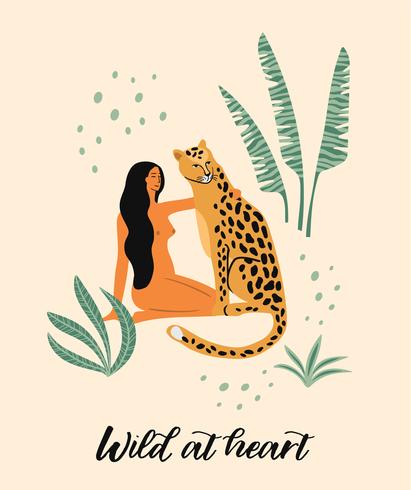 411x490 Be Wild Vector Illustration Of Woman With Leopard