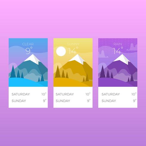 490x490 Flat Weather App Screens With Gradient Background Vector