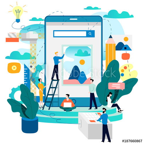 500x500 Mobile Application Development Process Flat Vector Illustration