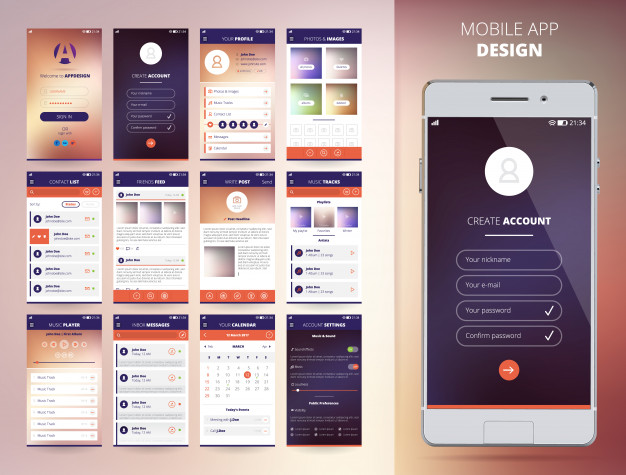 626x475 Smartphone Application Design Templates Set Flat Isolated Vector