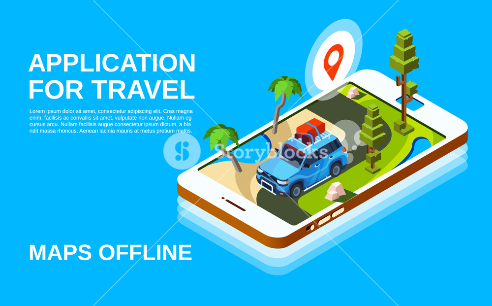 1000x621 Travel Application Vector Illustration Of Car And Road Map