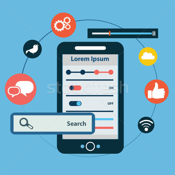 600x600 Vector Mobile App Development, Social Network Concept Vector