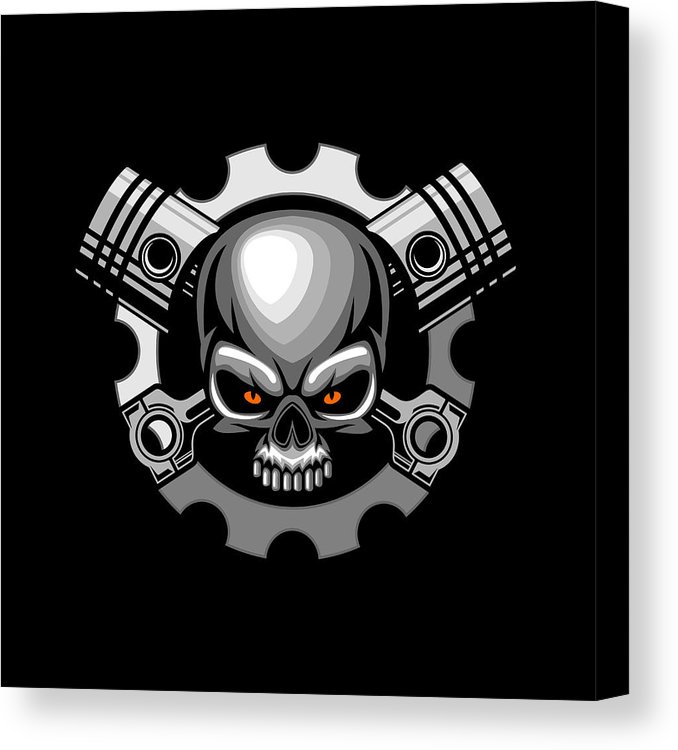 678x750 Automotive Skull Piston Vector Illustration Art Canvas Print
