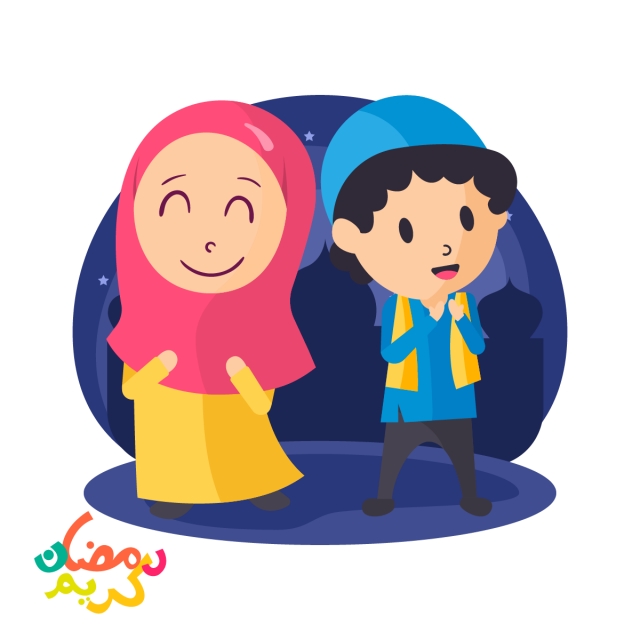 640x640 Vector Illustration Of Arabic Muslim Boy And Girl Celebrating