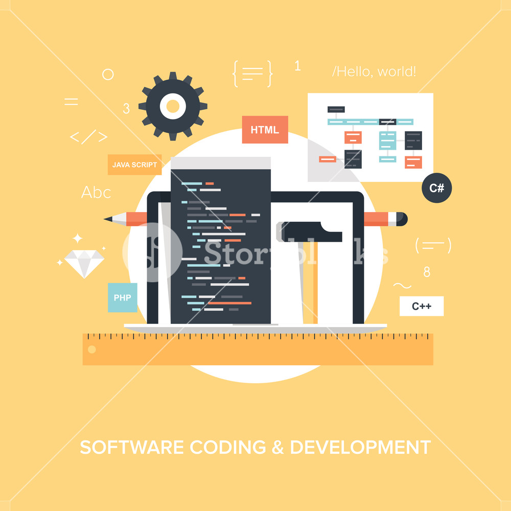 1000x1000 Abstract Flat Vector Illustration Of Software Coding