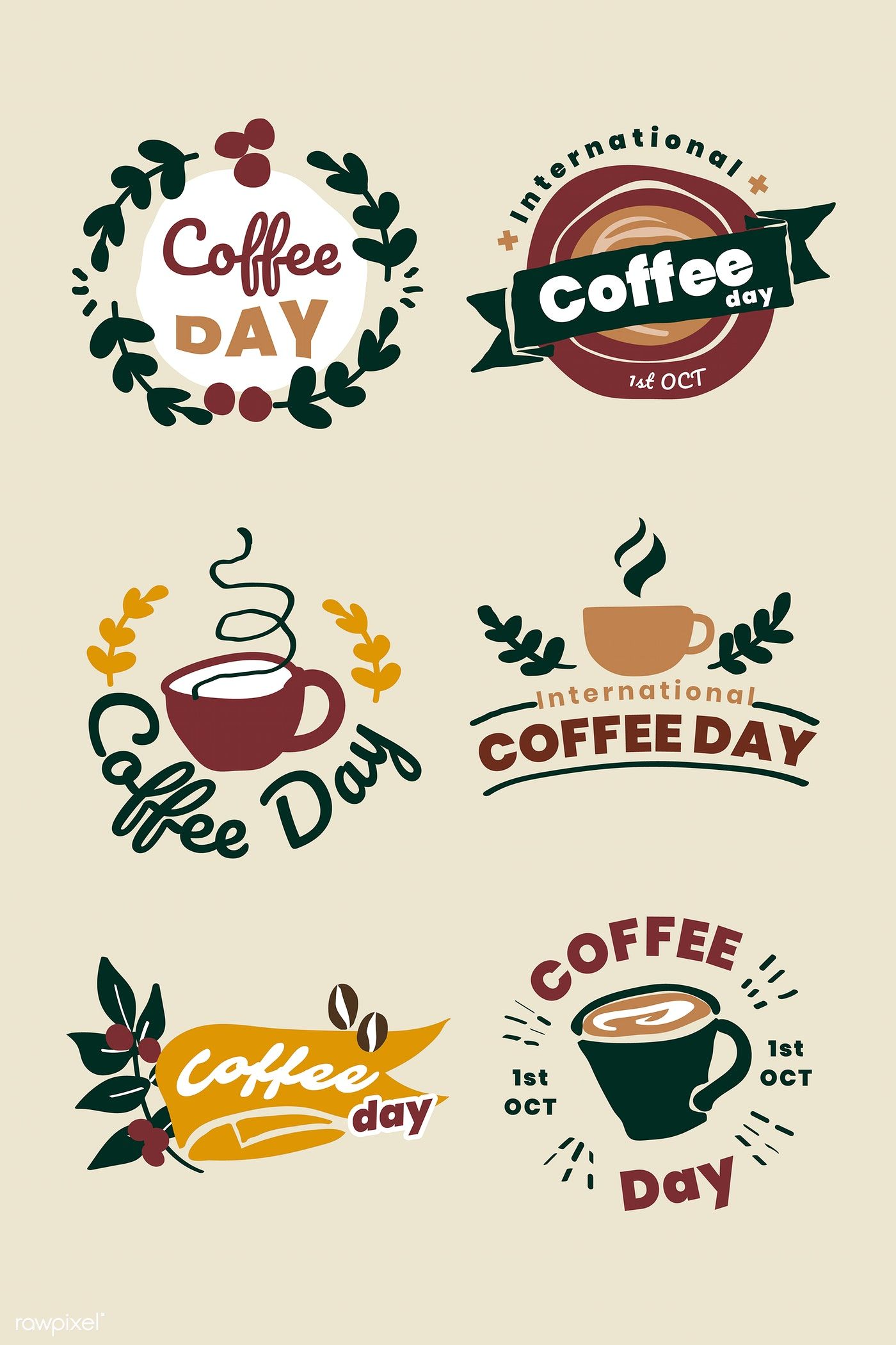 Download Premium Vector Of International Coffee Day Logo Set 1400x2100 Download Premium Vector Of International Coffee Day Logo Set