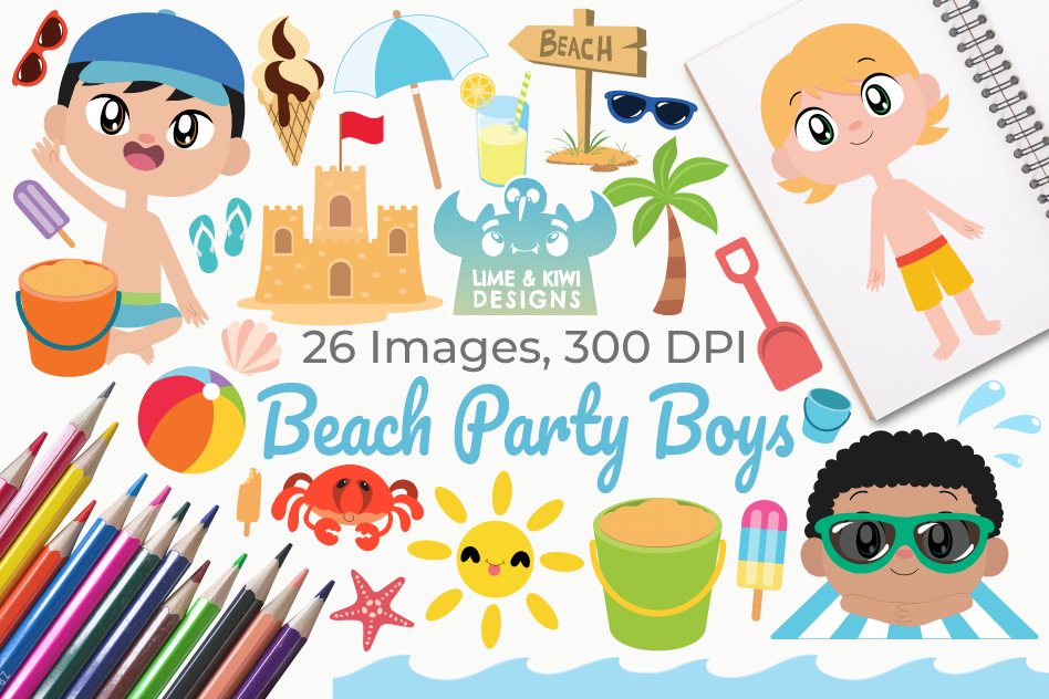 Beach Party Boys Clipart, Instant Download Vector Art 948x632 Beach Party Boys Clipart, Instant Download Vector Art