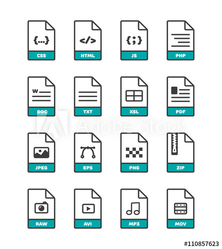 445x500 Linear Thin Vector Format Icons Set, Document Outline Icons