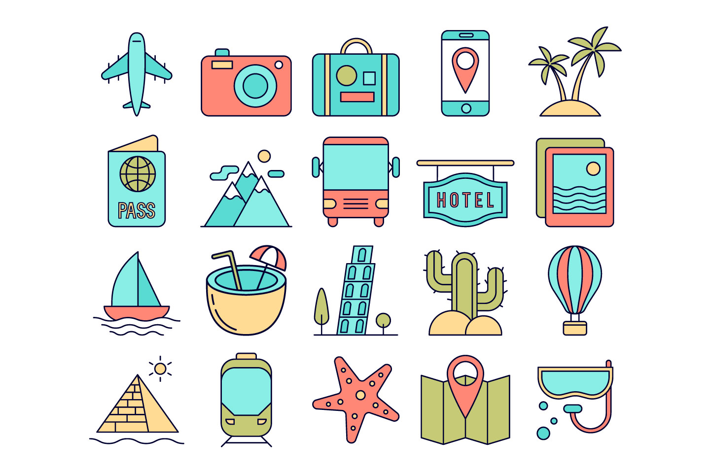 1440x960 Tourism Vector Free Icon Set