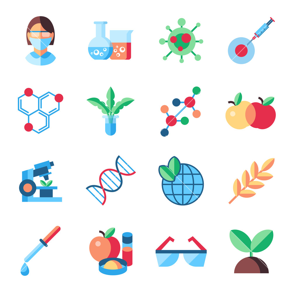 1000x1000 Digital Vector Biotechnology Icons Set With Drawn Simple Line Art