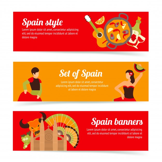626x626 Spain Travel Spanish Style Culture Wine Flamenco Banners Set