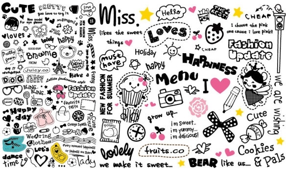 584x346 Very Cute Patterns And Word Combinations Vector Free Vector