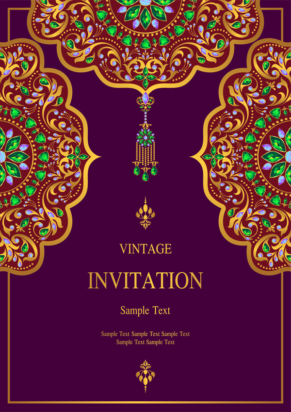 600x849 India Styles Vintage Invitation Card Vector Template Free Download