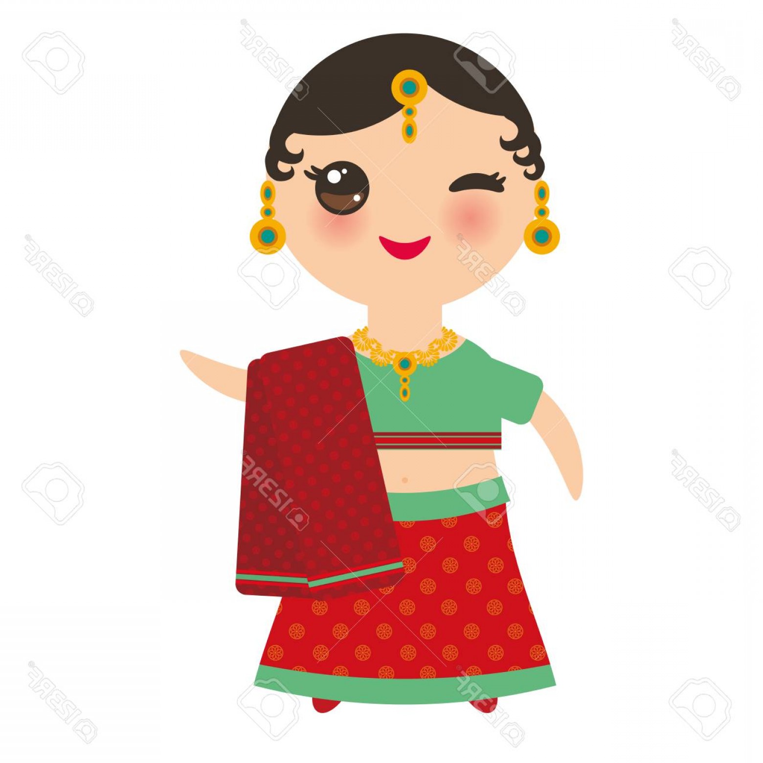 1560x1560 Photostock Vector Indian Kawaii Girl In National Costume Cartoon