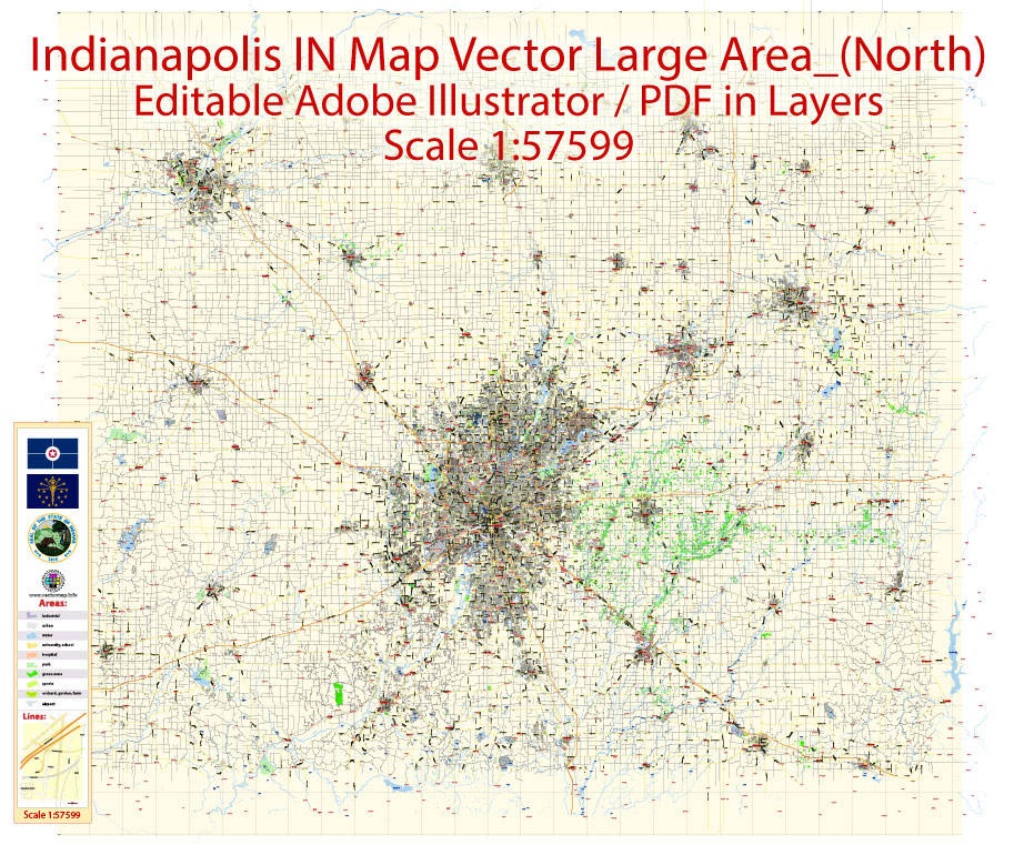 913x761 Indianapolis Map Vector Metro Area N Editable Adobe Illustrator