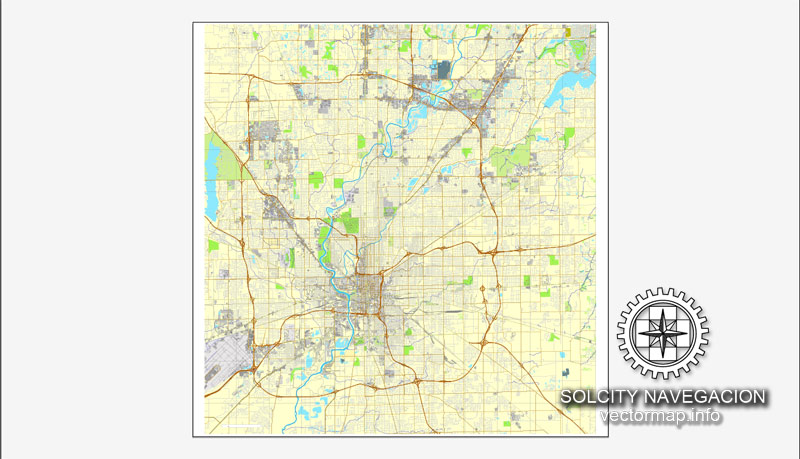 800x459 Indianapolis, Indiana, Us Printable Vector Street City Plan Map, Full