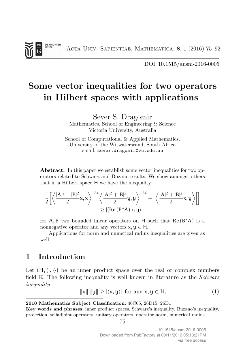 850x1213 Pdf Some Vector Inequalities For Two Operators In Hilbert Spaces