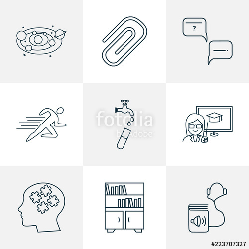 500x500 School Icons Line Style Set With Astronomy, Informatics, Audio