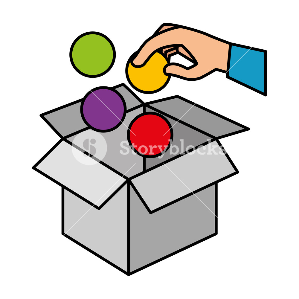1000x1000 Hand Insert Ball In Box Carton Vector Illustration Design Royalty