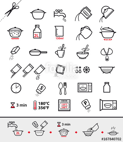 434x500 Kitchen Icons For Cooking Instructions Vector Elements On White