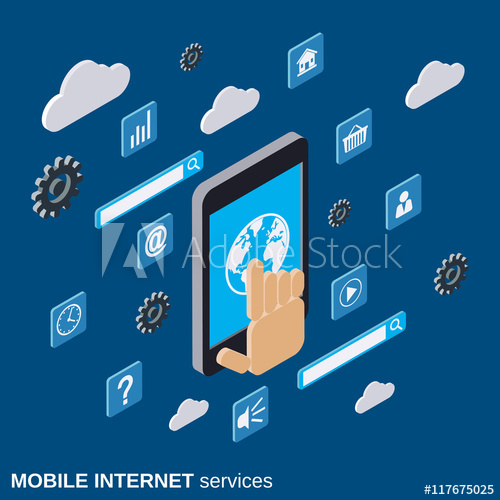 Mobile Internet Services Flat Isometric Vector Illustration 500x500 Mobile Internet Services Flat Isometric Vector Illustration