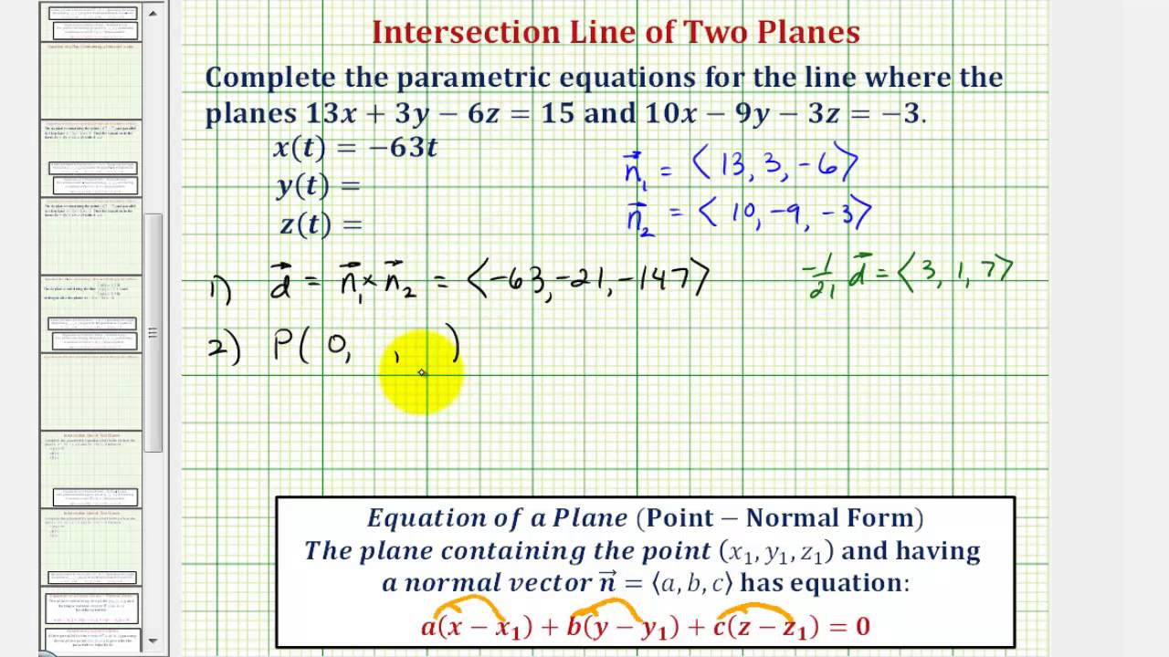 Ex Find The Parametric Equations Of The Line Of Intersection 1280x720 Ex Find The Parametric Equations Of The Line Of Intersection