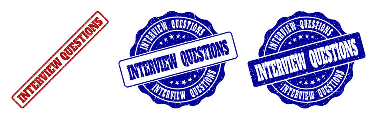 752x240 Interview Questions Grunge Stamp Seals In Red And Blue Colors