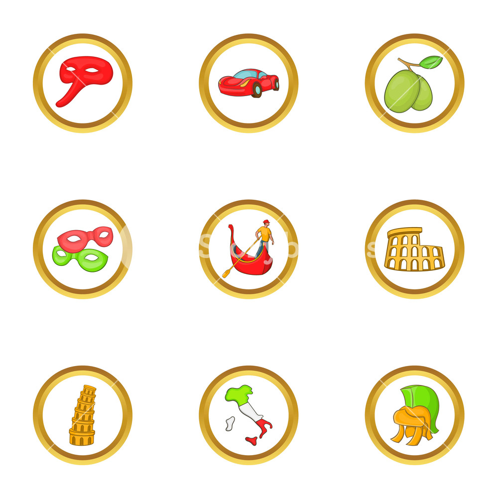 1000x1000 Attractions Of Italy Icon Set Cartoon Style Set Of Attractions