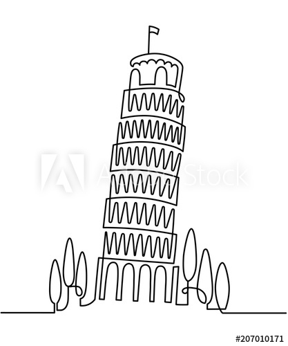 417x500 Continuous Line Drawing Of Vector Italian Landmark Piza Tower
