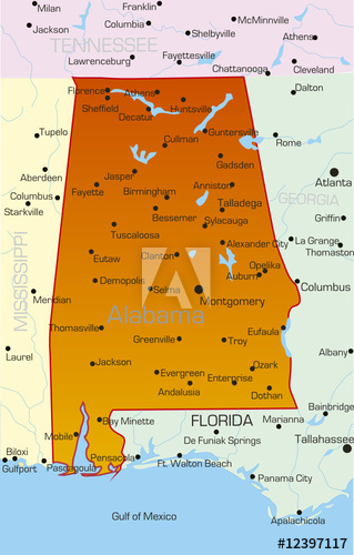 Vector Color Map Of Alabama State Usa 319x500 Vector Color Map Of Alabama State Usa